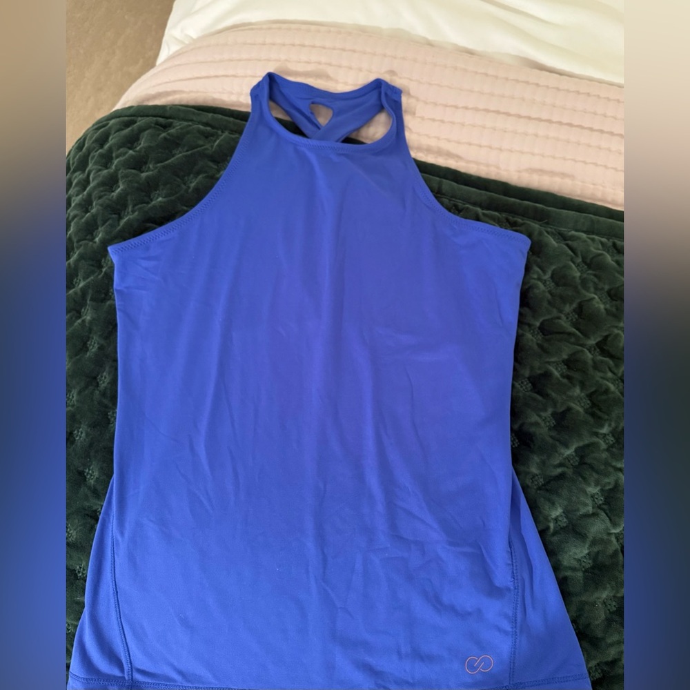 Women's Calia medium tank high neck cross back royal Blue Sleeveless Top